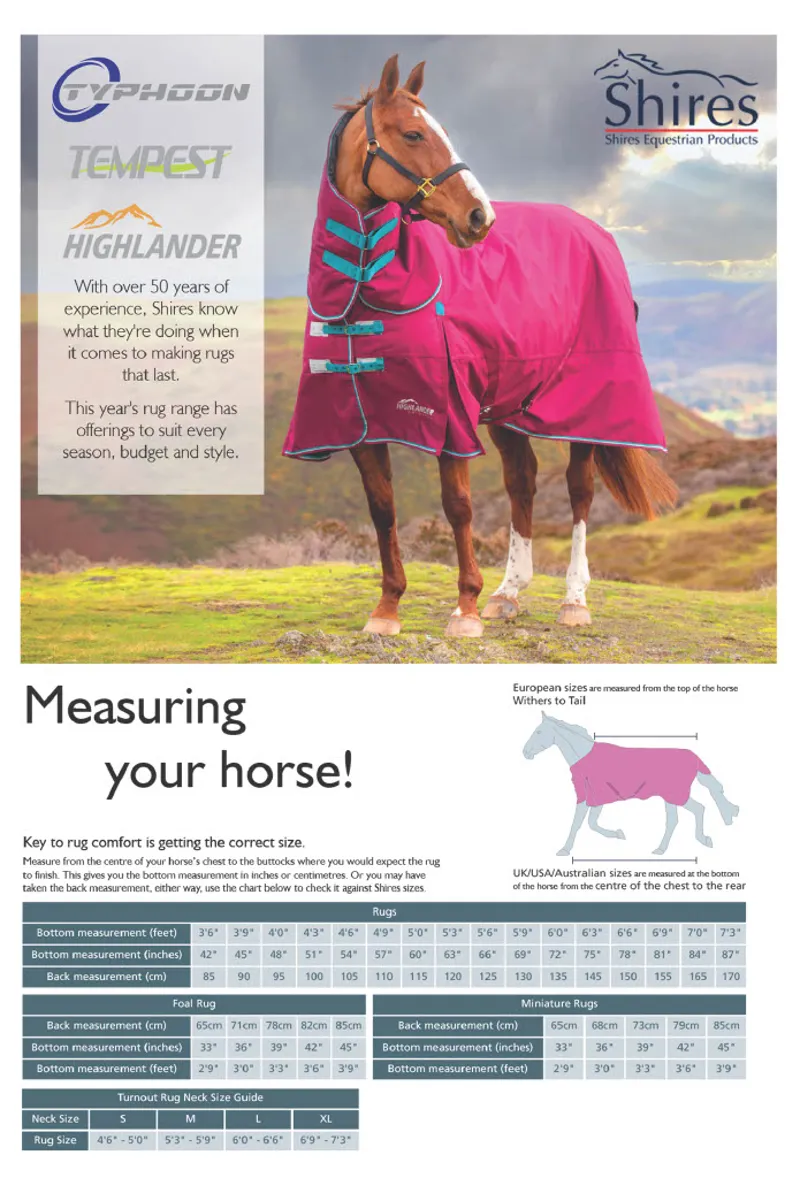 shires rug size chart 